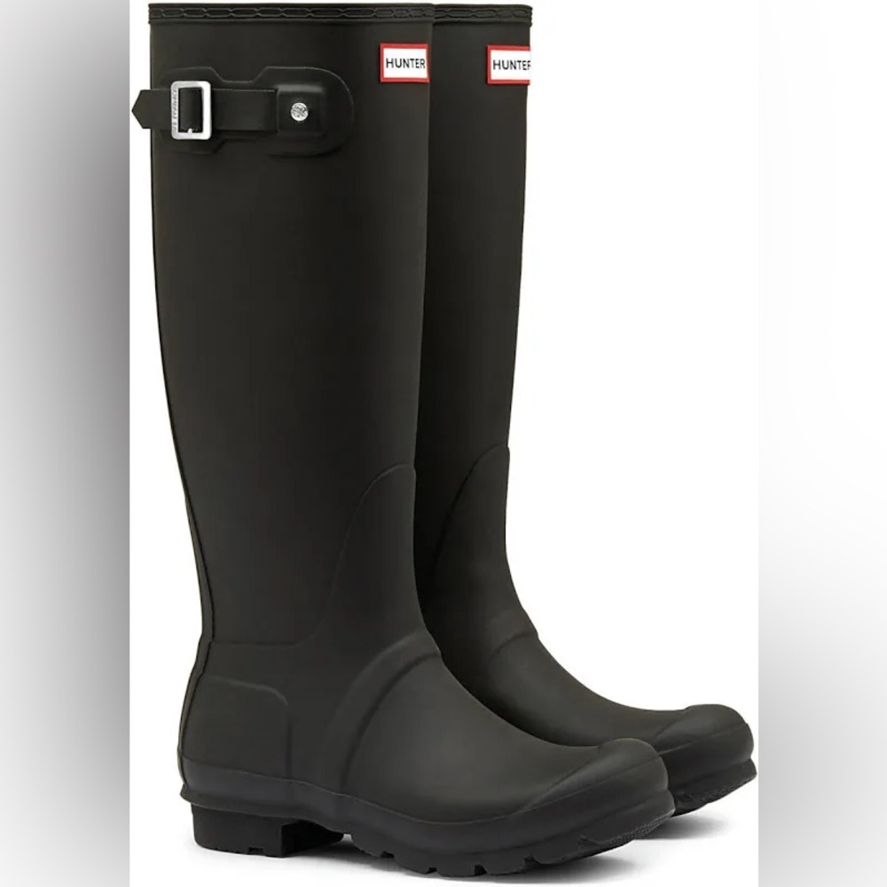 Hunter Matte Black Original Tall Rubber Welly Rain Boots Size 5